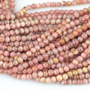 NATURAL Rhodochrosite Smooth round beads in full strands. 3.5-4.0mm- 15.5nch strand- Natural No Dye
