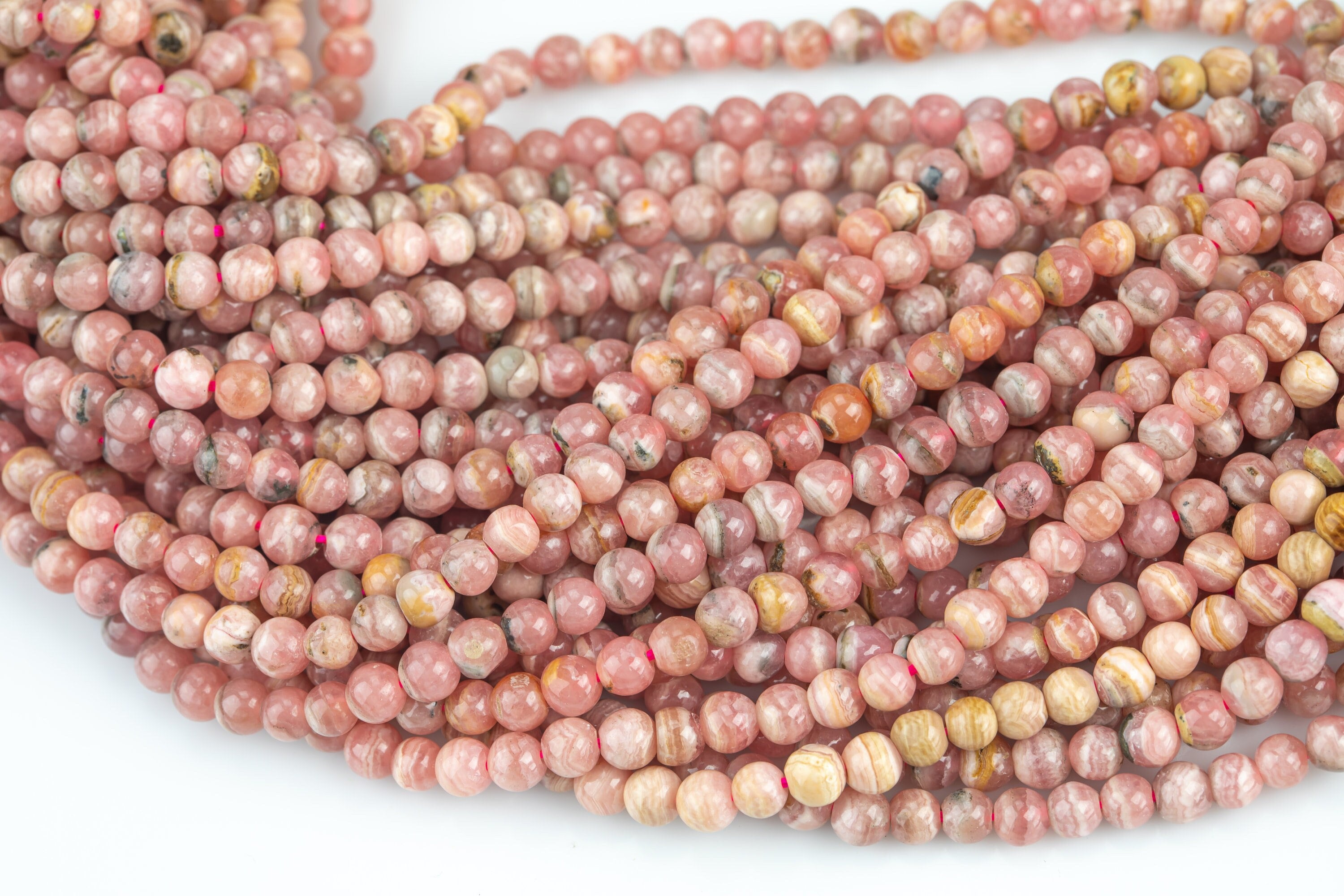Natural Rhodochrosite Smooth Round Beads In Full Strands. 3.5-4.0mm- 15.5nch Strand- Natural No Dye