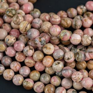 NATURAL Rhodochrosite Smooth round beads in full strands. 4mm, 6mm, 8mm, 10mm, 12mm, 14mm- 15 Inch strand- Natural No Dye