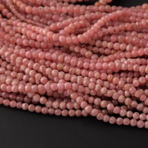 NATURAL Rhodochrosite Smooth round beads in full strands. 3-4mm- 15.5nch strand- Natural No Dye