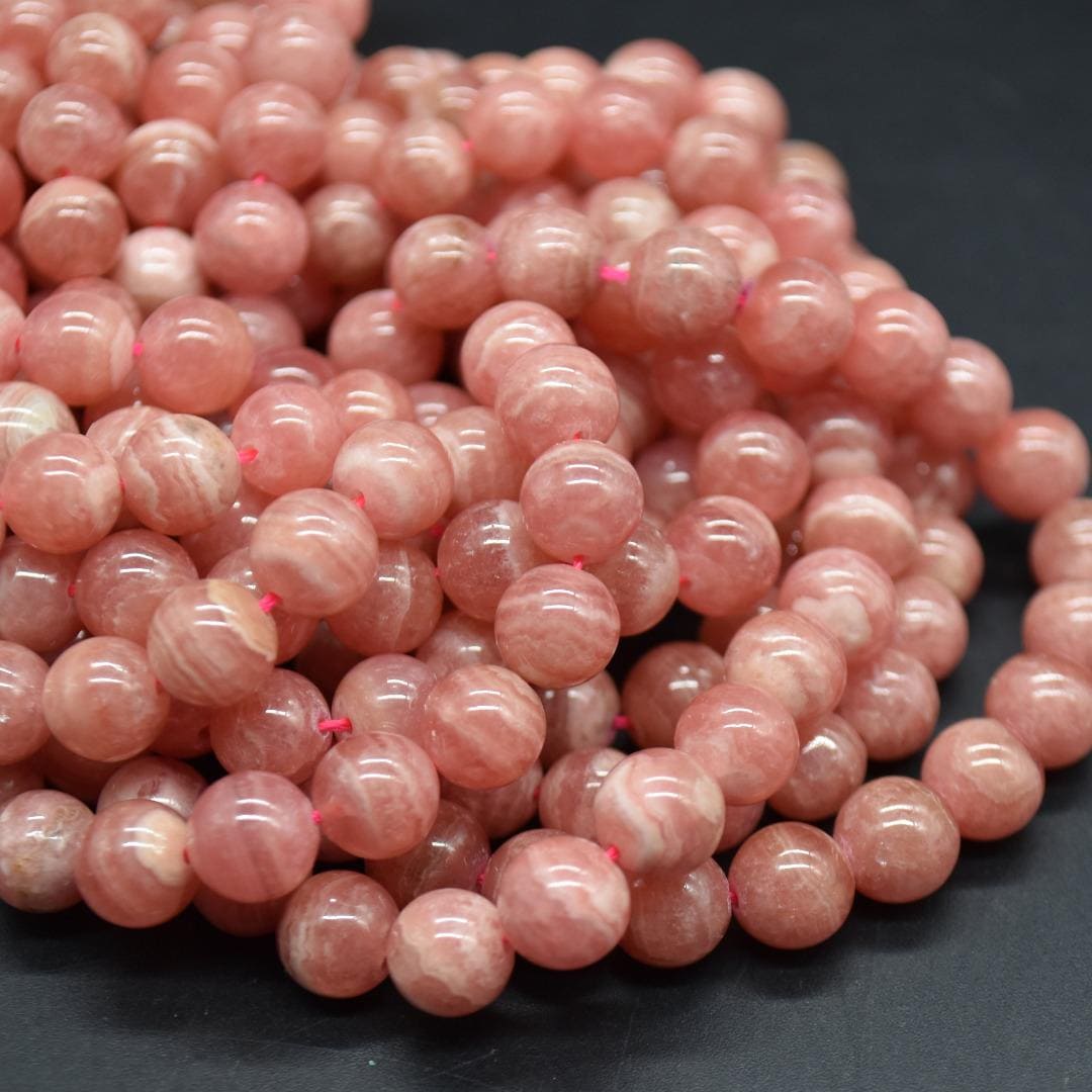 Pink Rhodochrosite Round Beads - 7mm - 7.7mm - 15" Strand, For Jewellery Making