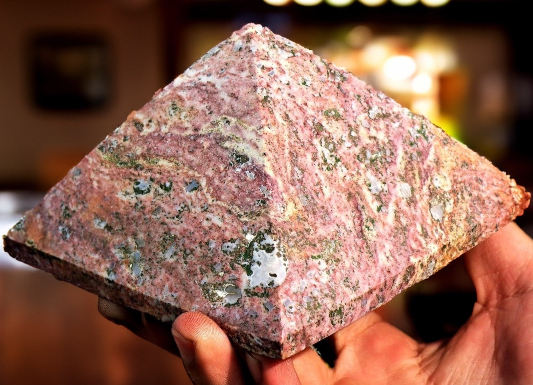 110mm Rhodochrosite Pyramid: Natural Pink Healing Crystal, Peru