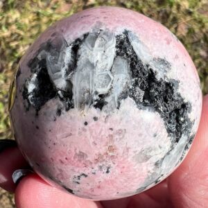 2.1" Rhodochrosite Sphere With Quartz Pocket, Pyrite Manganese, Large Banded Pink Crystal Ball, Polished Stone, Birthday #2
