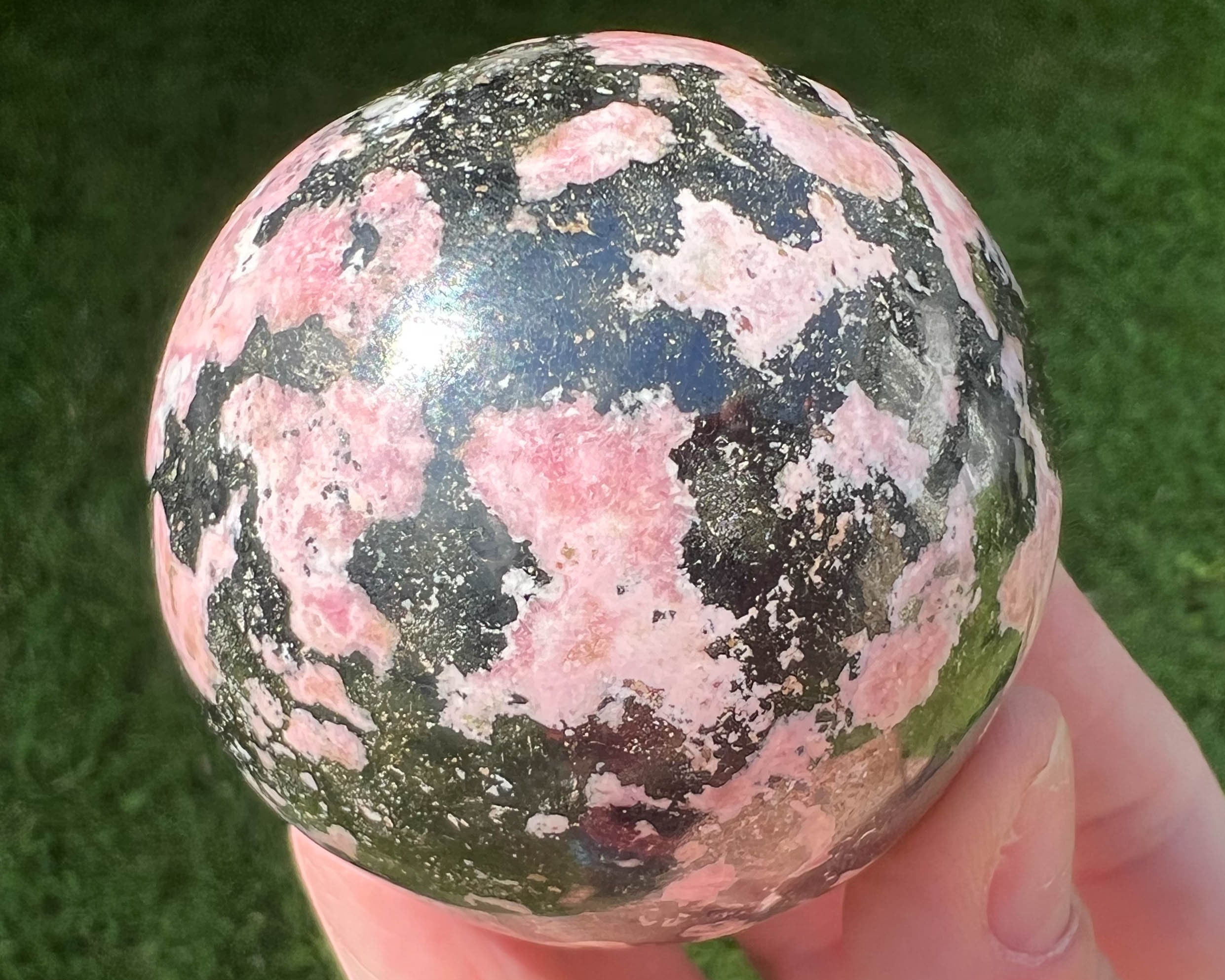 2" Rhodochrosite Sphere With Black Manganese, Banded Pink And Black Crystal Ball, Polished Stone, Birthday , Gem Home Decor #3