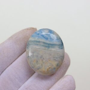 Designer Blue Scheelite Palm Stone, Polished Natural Blue Scheelite Stone, Blue Stone For Crystal Healing, Throat Chakra, Blue Rhodochrosite