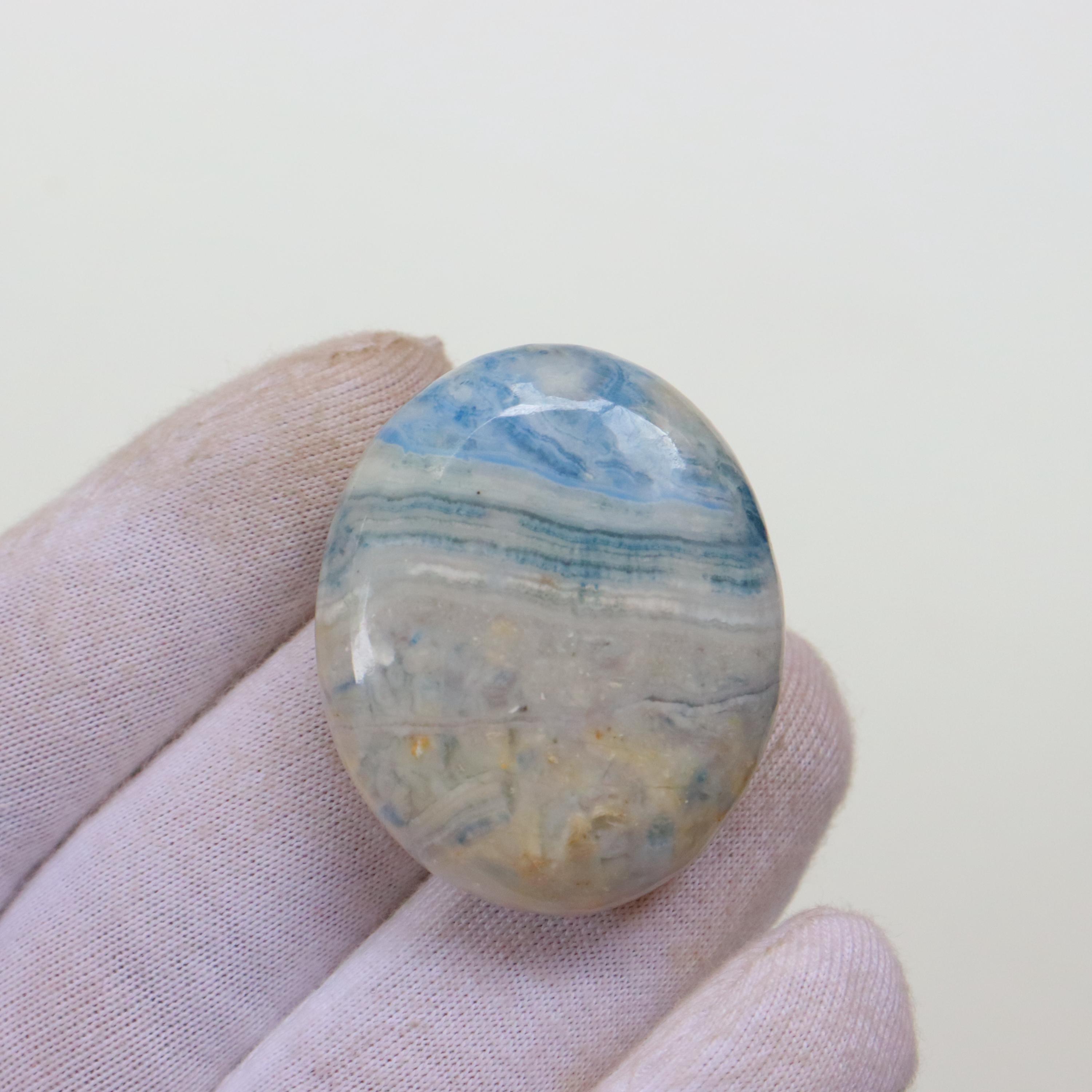 Designer Blue Scheelite Palm Stone, Polished Natural Blue Scheelite Stone, Blue Stone For Crystal Healing, Throat Chakra, Blue Rhodochrosite