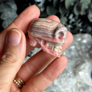 Rhodochrosite Gemstone Skull: Carved Crystal Figurine (54g)
