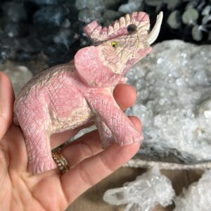 Large Rhodochrosite Elephant, Pink Crystal Elephant Carving