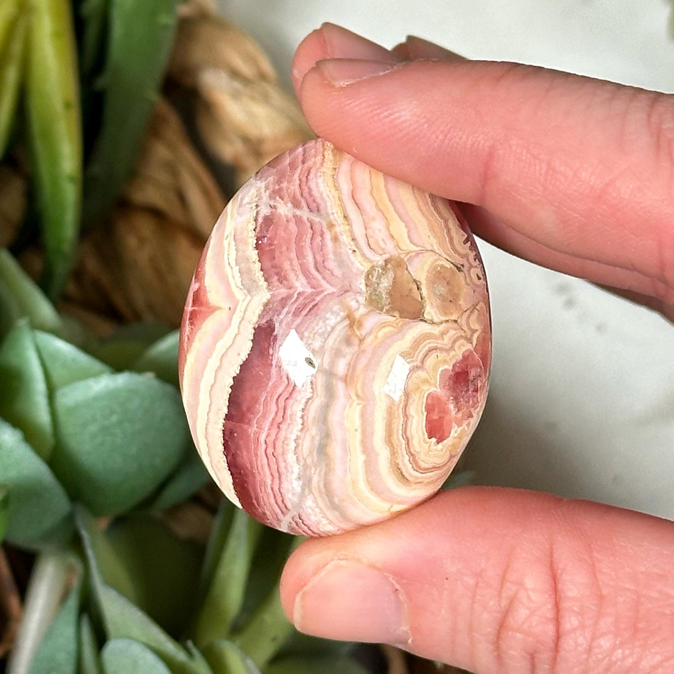 Rhodochrosite Palmstone | 38g | - #1 (polished Pink Crystal Pocket Stone Palm, Heart Chakra, Love)