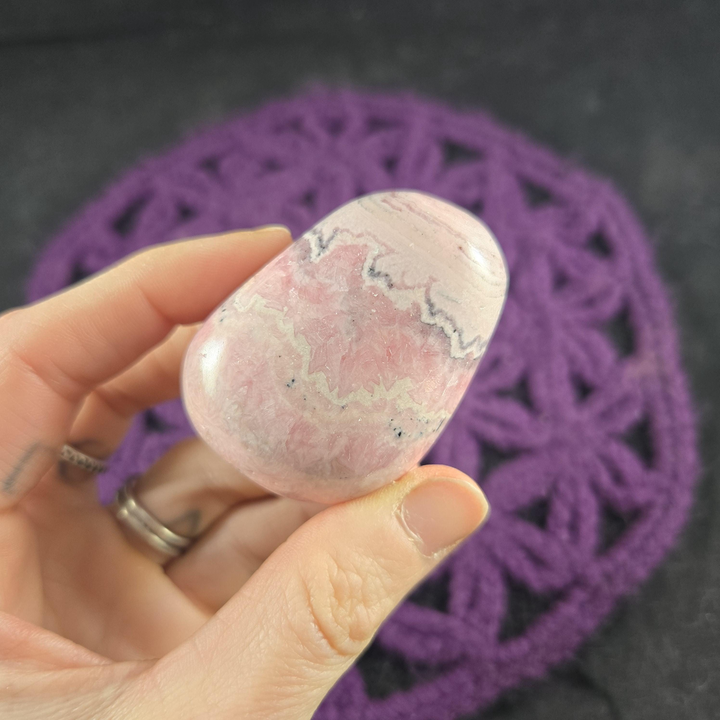 Rhodochrosite Palmstone Light Pink Crystal Polished Love Heart Chakra Peru