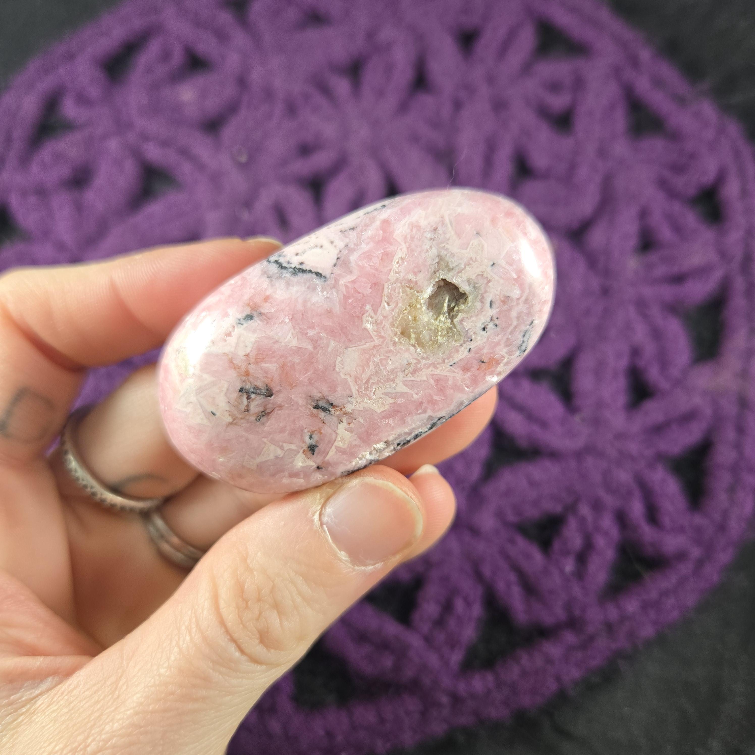 Rhodochrosite Palmstone Light Pink Crystal Polished Love Heart Chakra Peru