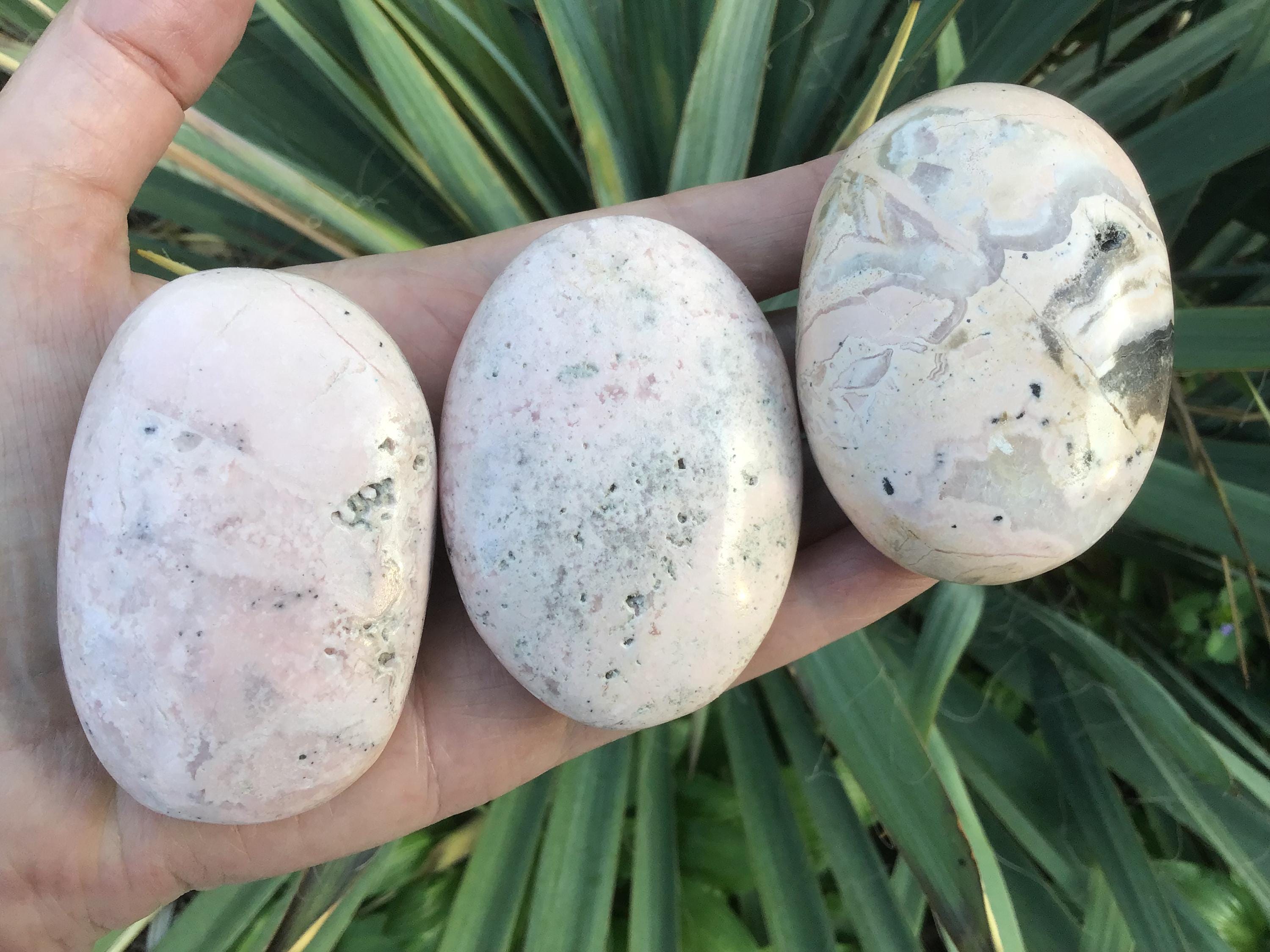 Peruvian Rhodochrosite Palm Stone: Inca Rose Stone 2.5”