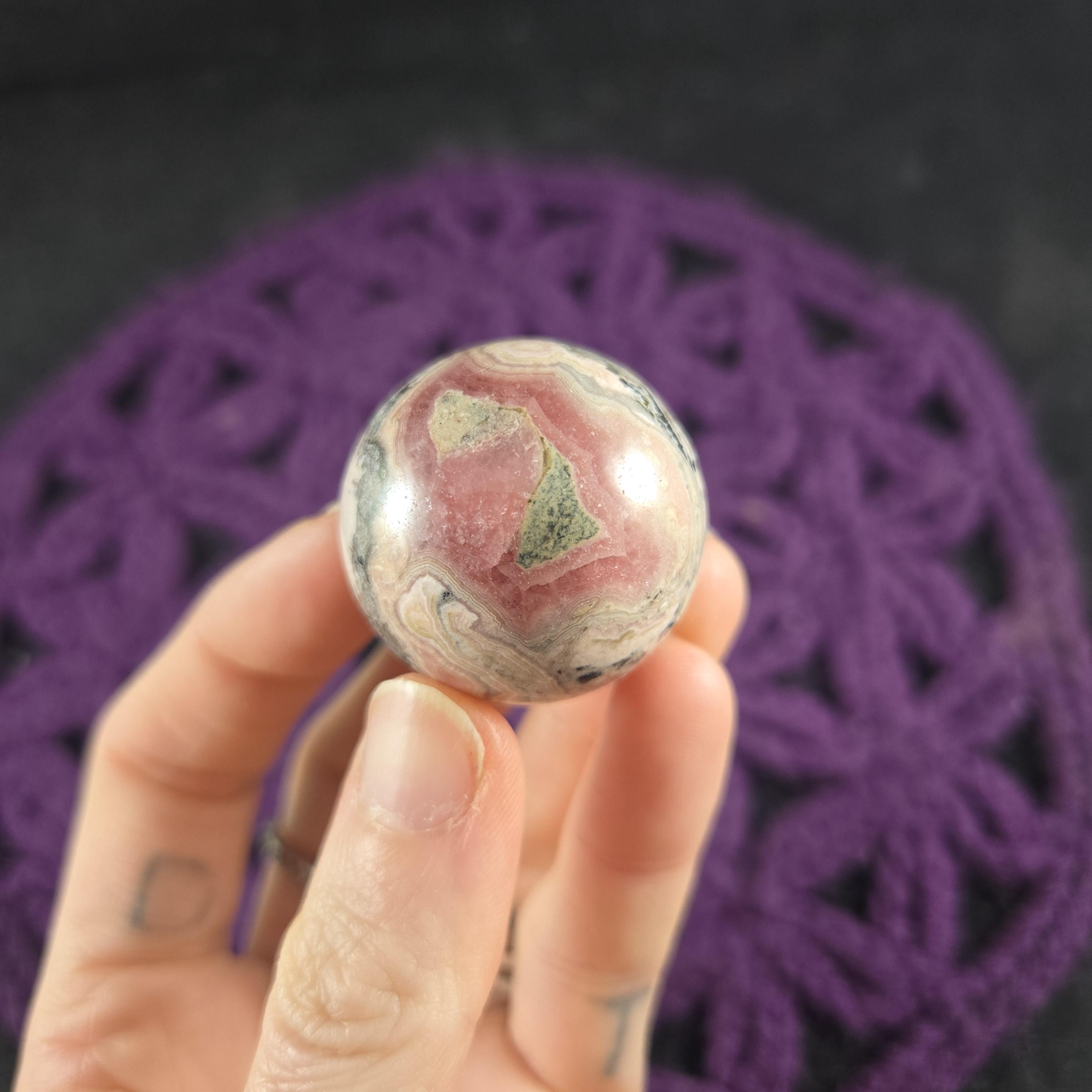 Rhodochrosite Pink Stone Sphere Crystal 31mm Ball Polished Marble