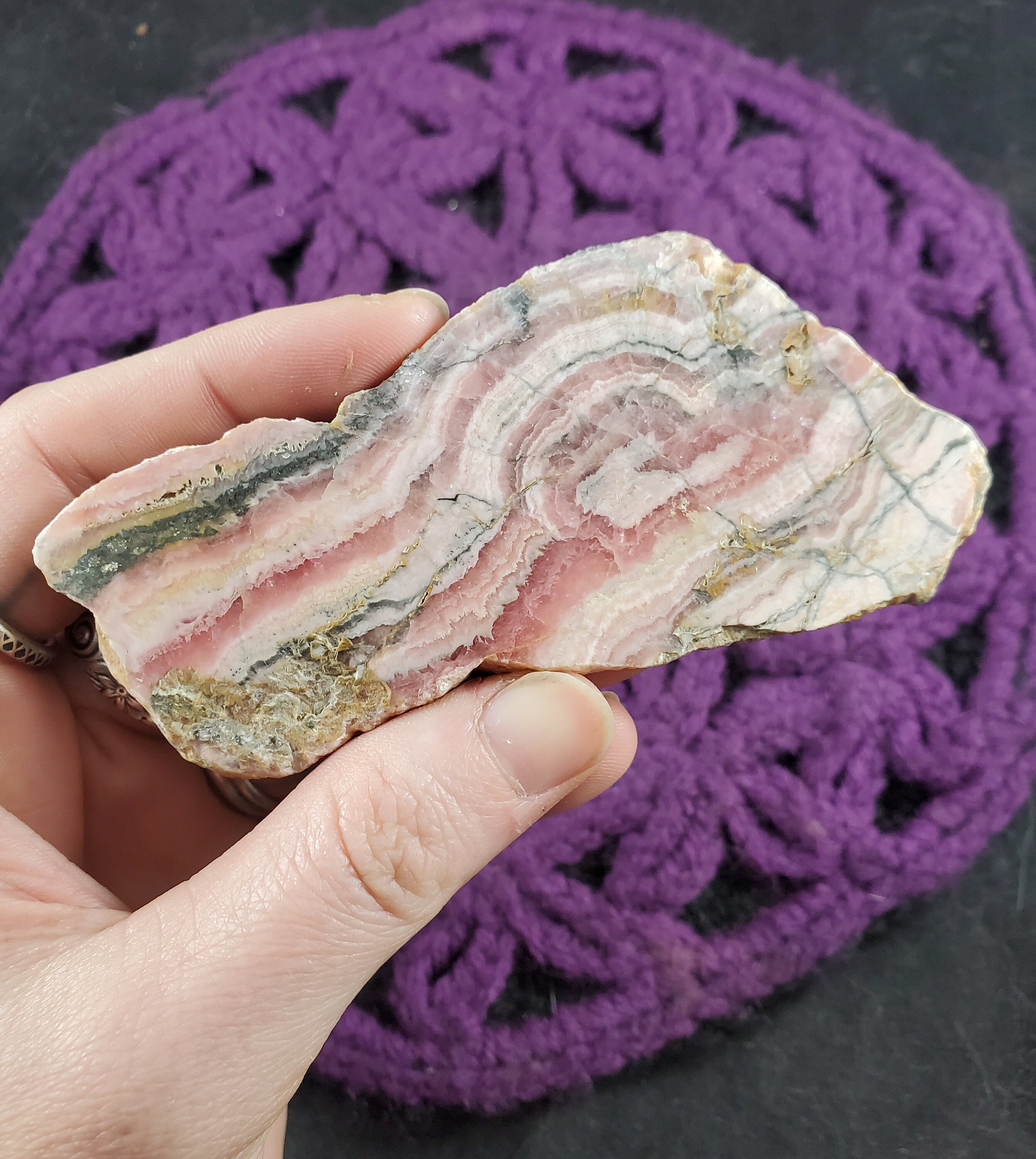Rhodochrosite Slice Slab Crystal Pink Bacon Flat Stones Crystals Polished Love Heart Chakra Argentina