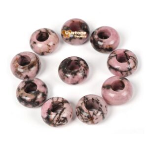 14mm Natural Matrix Rhodonite Universal Large Hole Rondelle Bead for Bracelet DIY Jewelry Making