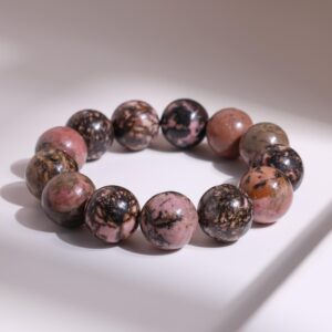 16mm Genuine Natural Pink Black Rhodonite Round Big Size Beads Gemstone Bracelet For Man And Woman