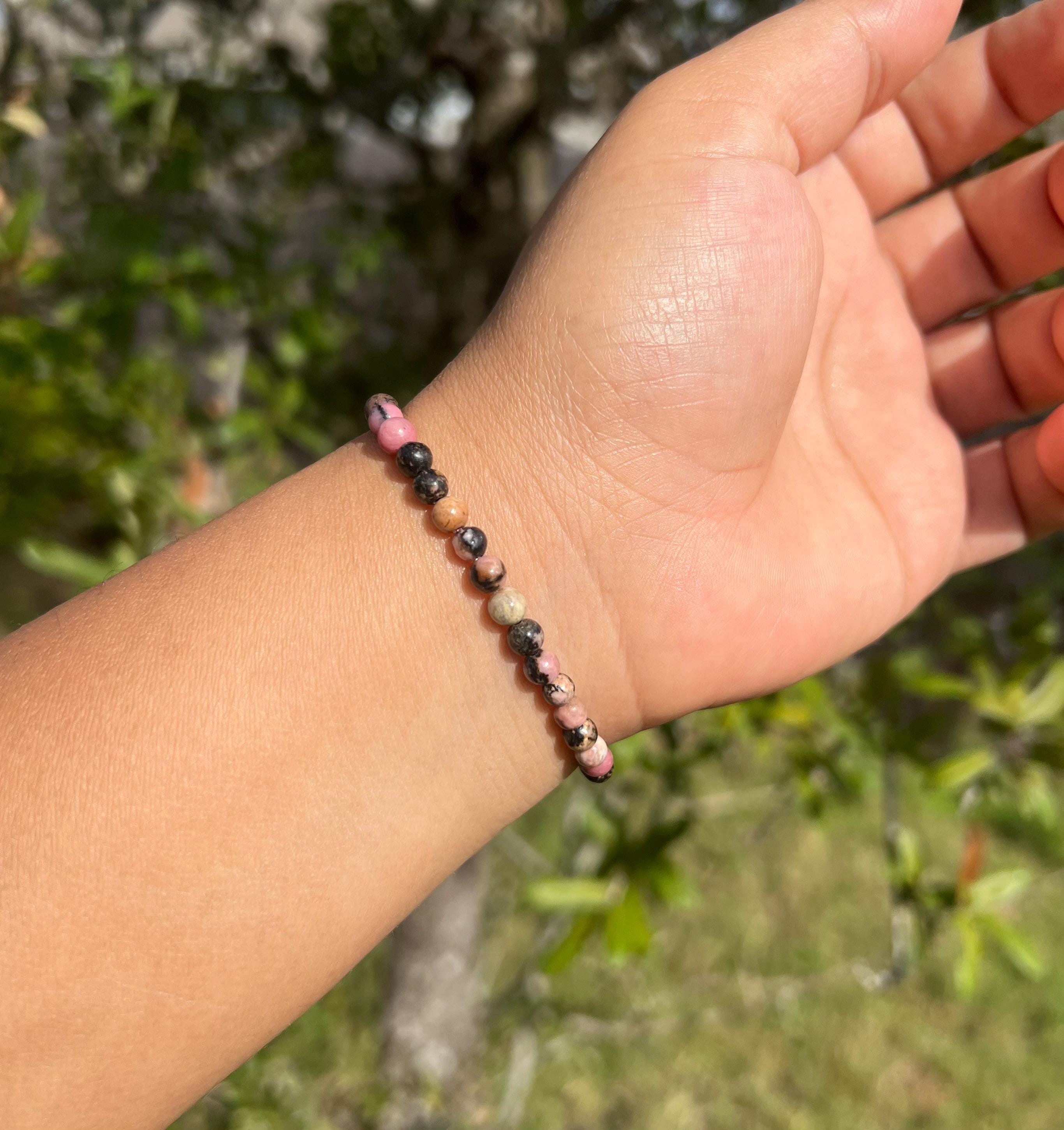 4mm Rhodonite Bracelet, Natural Gemstone, Positive Energy