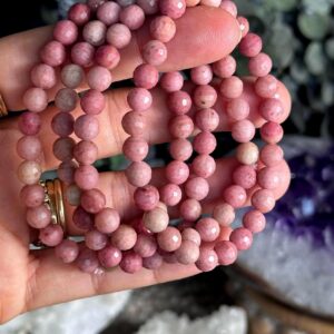 6mm Rhodonite Crystal Bracelet: Faceted Beaded Stretch Bracelet