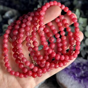 6mm Gem Rhodonite Crystal Bracelet: Gemstone Jewelry