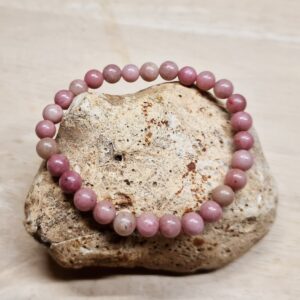 Rhodonite bracelet. 6mm stones 19cm. Elastic stretch Reiki jewelry uk. Gift for her