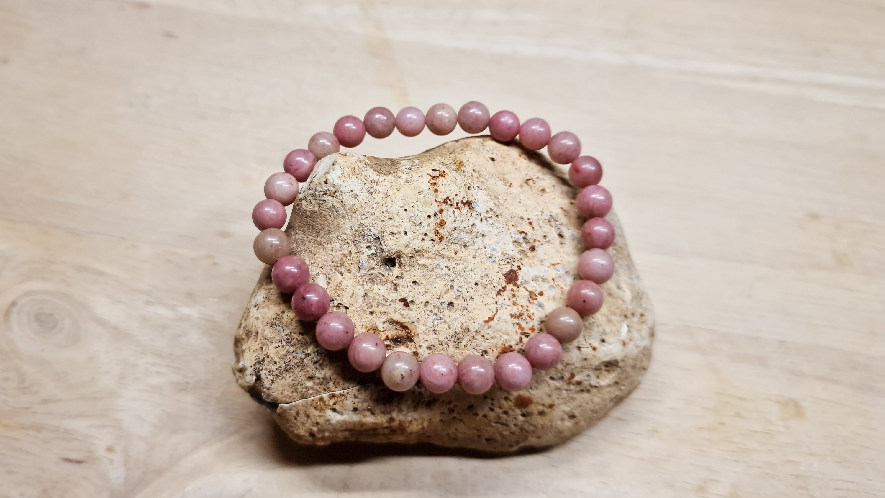 Rhodonite Bracelet. 6mm Stones 19cm. Elastic Stretch Reiki Jewelry Uk. Gift For Her