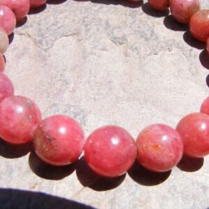 RHODONITE BRACELET, AA Quality, Stunning Natural Color, 10mm Round Beads, On Stretch Cord