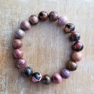 Rhodonite Beaded Bracelet, Pink and Black Gemstone Bracelet, Stretchy Elastic Bracelet, 10mm Stone Bracelet, Big Chunky Gemstone Bracelet,
