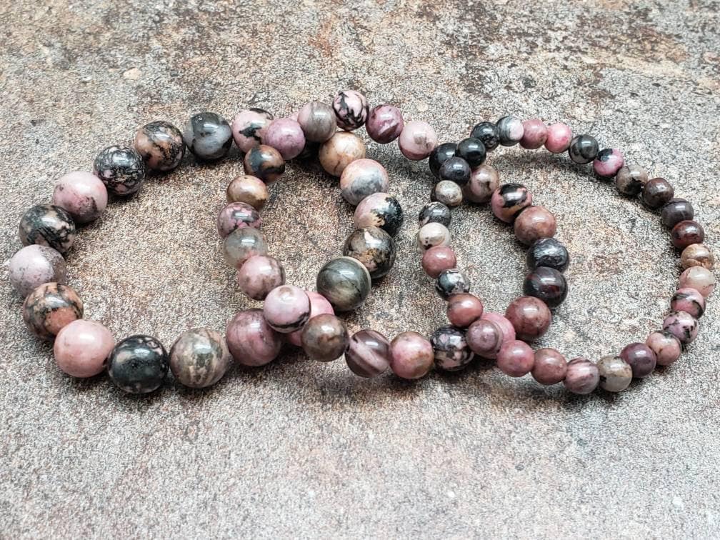 Black Vein Rhodonite Bracelet, Gemstone Bracelet, 7 Inch Black Vein Rhodonite Bracelet, Gemstone Bracelet, 7 Inch