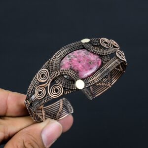 Rhodonite Copper Cuff Bracelet Rhodonite Bracelet Copper Wire Wrapped Cuff Bracelet Wire Wrapped Jewelry Handmade Jewelry Gift For Her/Him