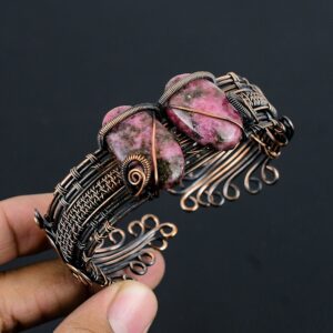 Rhodonite Copper Cuff Bracelet Rhodonite Bracelet Copper Wire Wrapped Cuff Bracelet Wire Wrapped Jewelry Handmade Jewelry Gift For Her