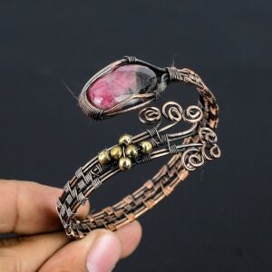 Rhodonite Copper Cuff Bracelet Rhodonite Bracelet Copper Wire Wrapped Cuff Bracelet Wire Wrapped Jewelry Handmade Jewelry Gift For Her