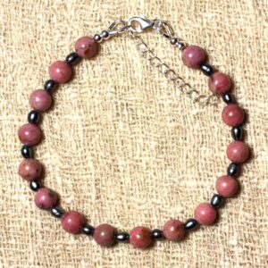 Bracelet En Rhodonite Perles De Culture Et Argent 925 Perle Rose