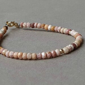 Rhodonite Bracelet: Faceted Pink Gemstone, Gold Filled Findings