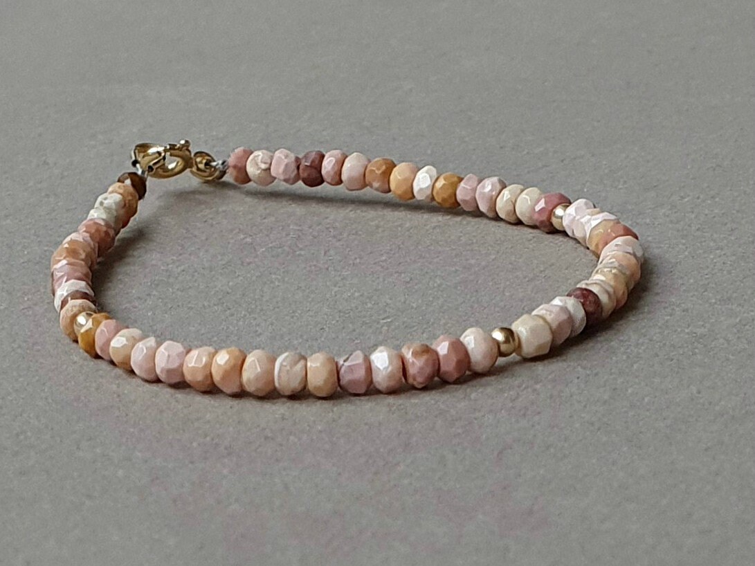 Rhodonite Bracelet: Faceted Pink Gemstone, Gold Filled Findings