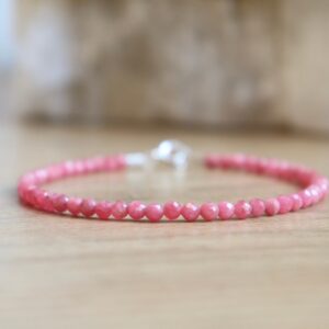 Fine Rhodonite Bracelet, Pink Gemstone Bracelet, Ultra Rare Crimson Red Rhodonite From Brazil, 3mm Bead Bracelet, Sterling Silver