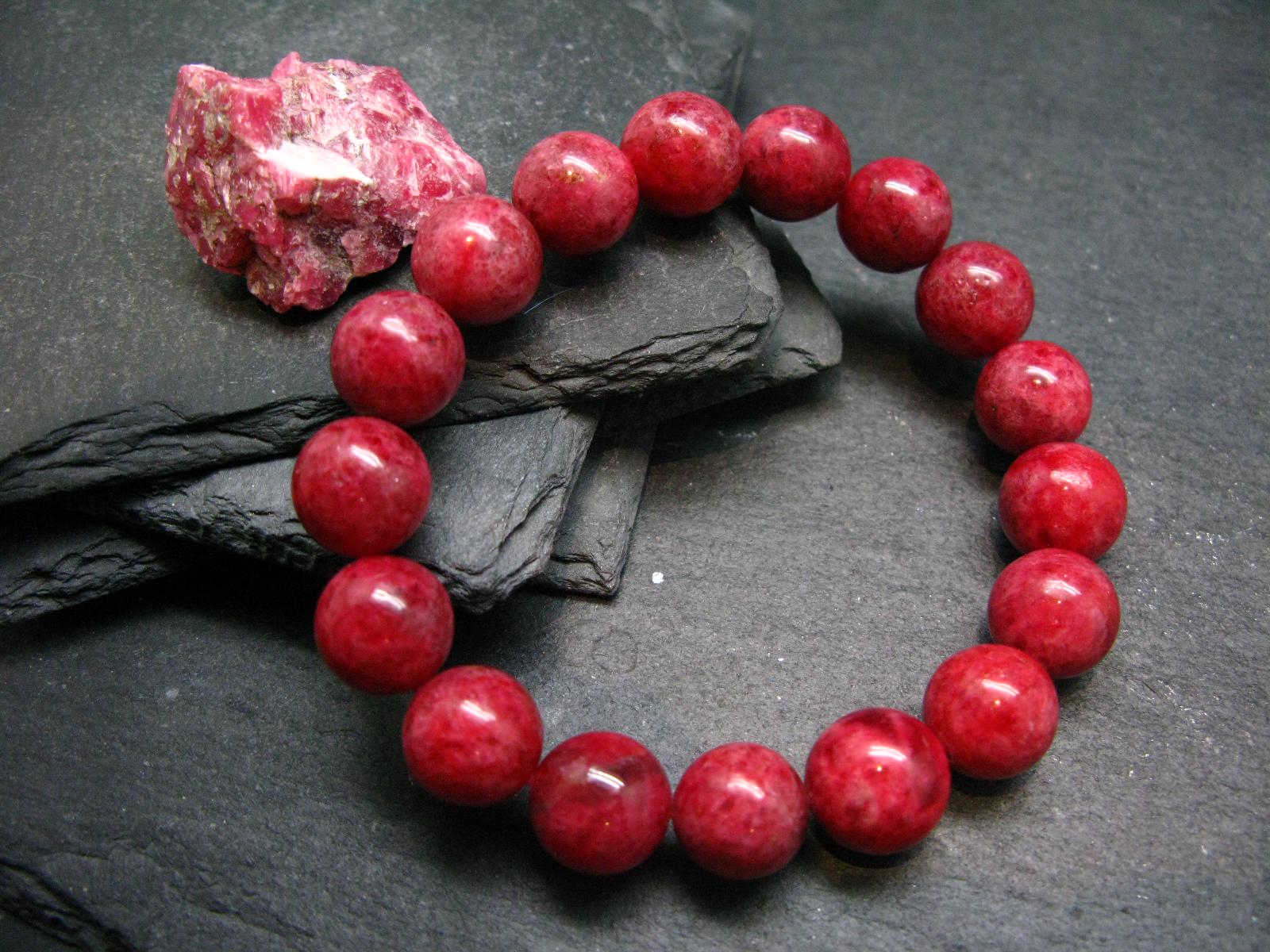 Rhodonite Gem Genuine Bracelet ~ 7 Inches  ~ 12mm Round Beads