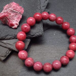 Rhodonite Gem Genuine Bracelet ~ 7 Inches ~ 10mm Round Beads