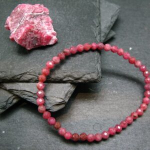Rhodonite Gem Genuine Bracelet ~ 7 Inches ~ 4mm Round Facetted Beads