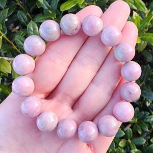 Rhodonite Gemstone Beaded Bracelet, Pink Gemstone Bracelet, Stretchy Bracelet, 12mm Stone Bracelet, Big Chunky Bracelet, Statement Bracelet