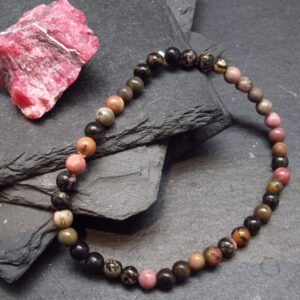 Rhodonite Genuine Bracelet ~ 7 Inches ~ 4mm Round Beads