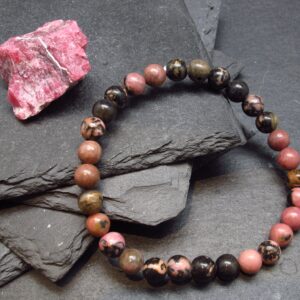 Rhodonite Genuine Bracelet ~ 7 Inches ~ 6mm Round Beads