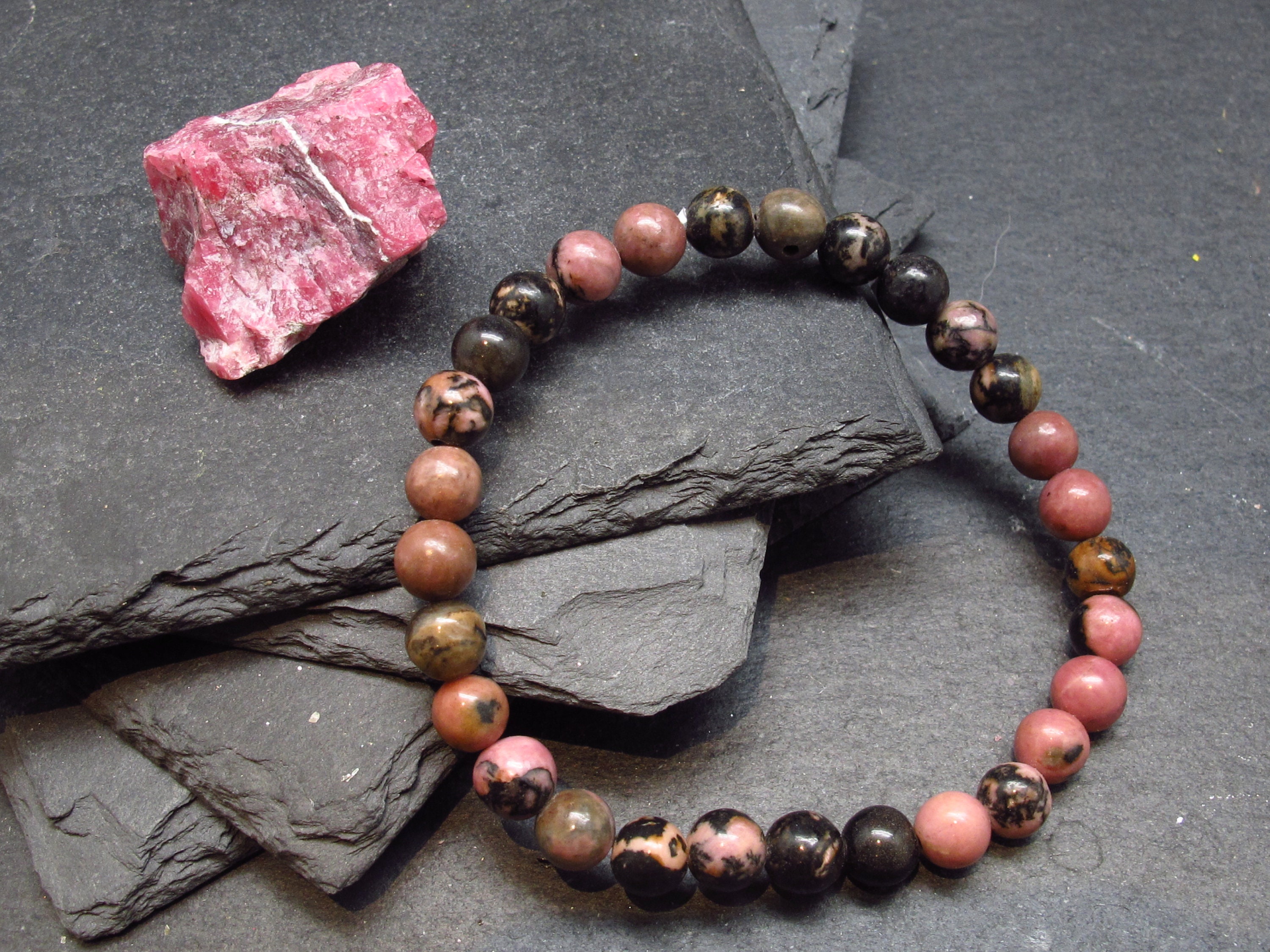 Rhodonite Genuine Bracelet ~ 7 Inches ~ 6mm Round Beads