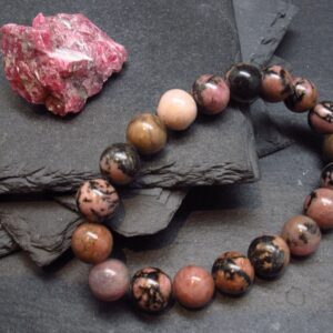 Rhodonite Genuine Bracelet ~ 7 Inches ~ 10mm Round Beads