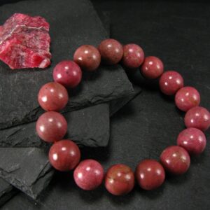 Rhodonite Genuine Bracelet ~ 7 Inches ~ 12mm Round Beads