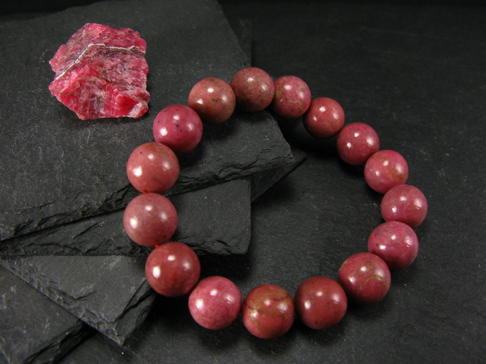 Rhodonite Genuine Bracelet ~ 7 Inches ~ 12mm Round Beads Rhodonite Genuine Bracelet ~ 7 Inches ~ 12mm Round Beads