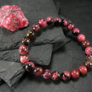 Rhodonite Genuine Bracelet ~ 7 Inches ~ 8mm Round Beads