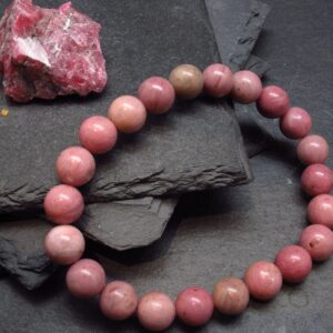 Rhodonite Genuine Bracelet ~ 7 Inches ~ 8mm Round Beads