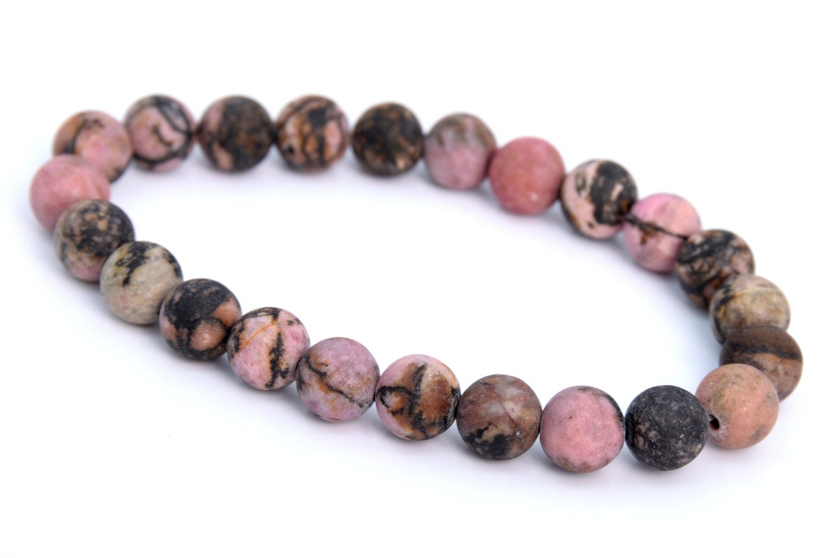Genuine Natural Rhodonite Gemstone Beads 8mm Matte Pink Round Aaa Quality Bracelet (106790h-063)