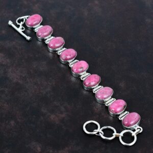 Handmade Rhodonite Bracelet, 925 Sterling Silver Adjustable Chain