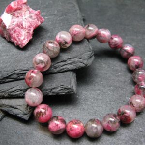 Rhodonite In Quartz Genuine Bracelet ~ 7 Inches ~ 10mm Round Beads